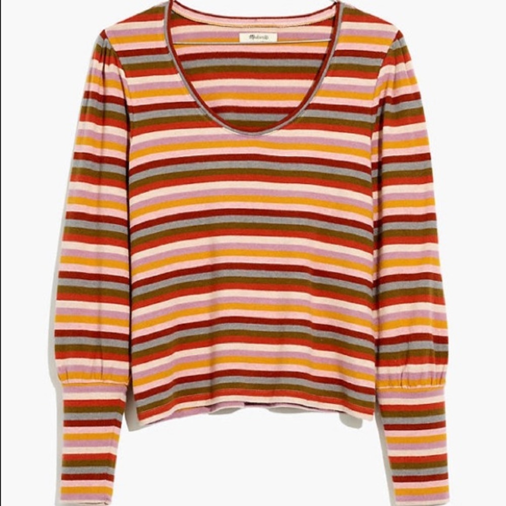 NWT Madewell Striped Puff-Sleeve Scoopneck Top - M
